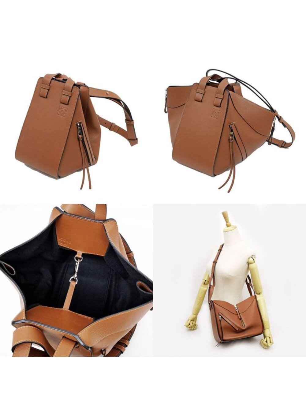 Loewe Hammock Small Bag Tan Brown Silver Anagram Calf Leather Bag - Picture 9 of 10